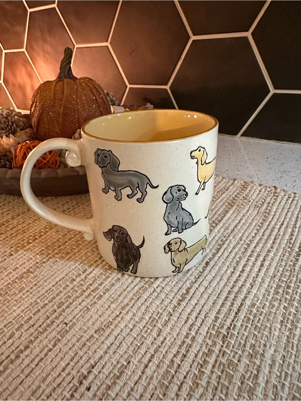 Dachshund Ceramic Dog Mug - Yellow Interior